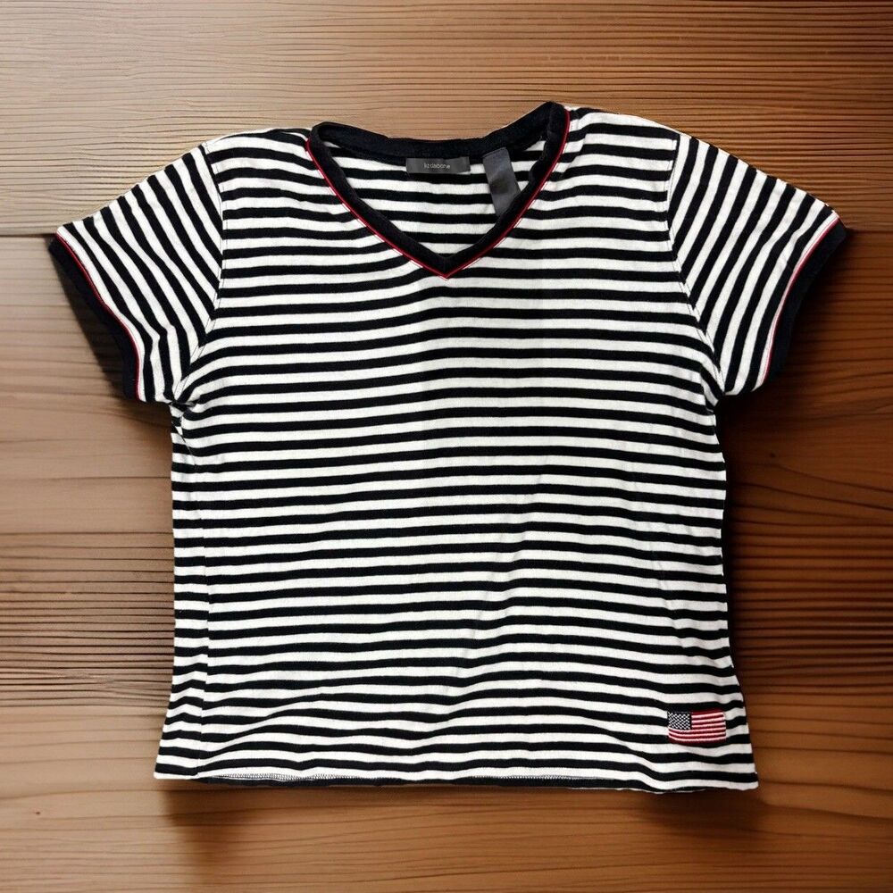 Y2K‎ Liz Claiborne Flag Stripe Baby Tee Women’s L 4th of July Retro Vibes USA